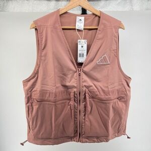 Adidas Woven Vest Size Medium Warm‎ Clay Zip Pockets Utility Sportswear NWT $70